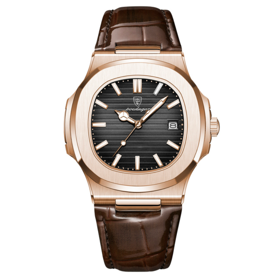 Reloj Poedagar Deluxe dorado para hombre | Correa de piel