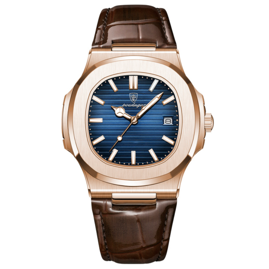 Reloj Poedagar Deluxe dorado para hombre | Correa de piel