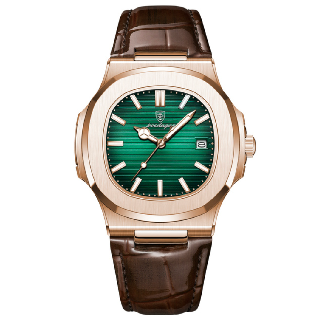 Reloj Poedagar Deluxe dorado para hombre | Correa de piel
