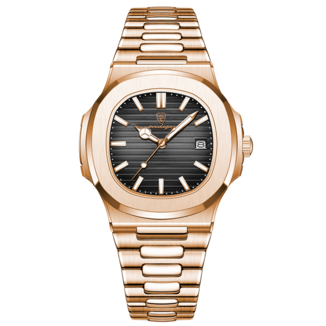 Reloj Poedagar Deluxe dorado para hombre | Correa de piel