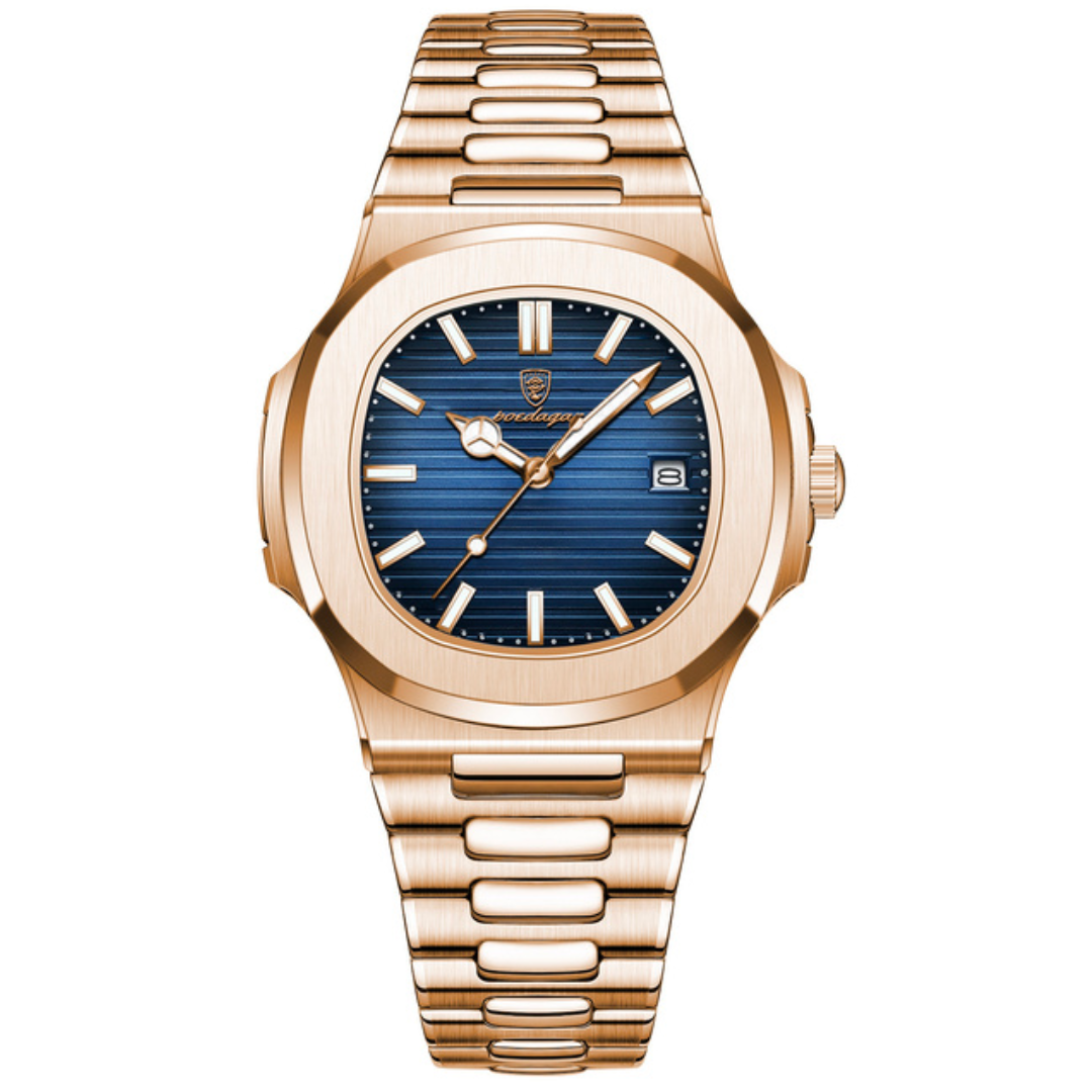 Reloj Poedagar Deluxe dorado para hombre | Correa de piel