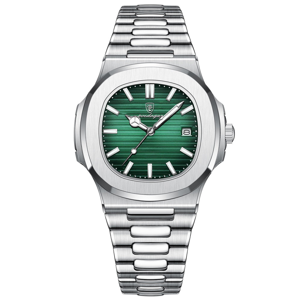 Reloj Poedagar Deluxe plateado para hombre | Correa de piel