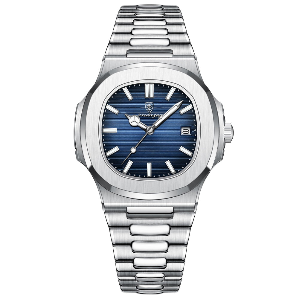 Reloj Poedagar Deluxe plateado para hombre | Correa de piel