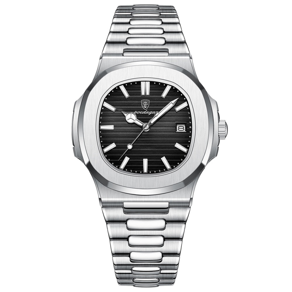 Reloj Poedagar Deluxe plateado para hombre | Correa de piel