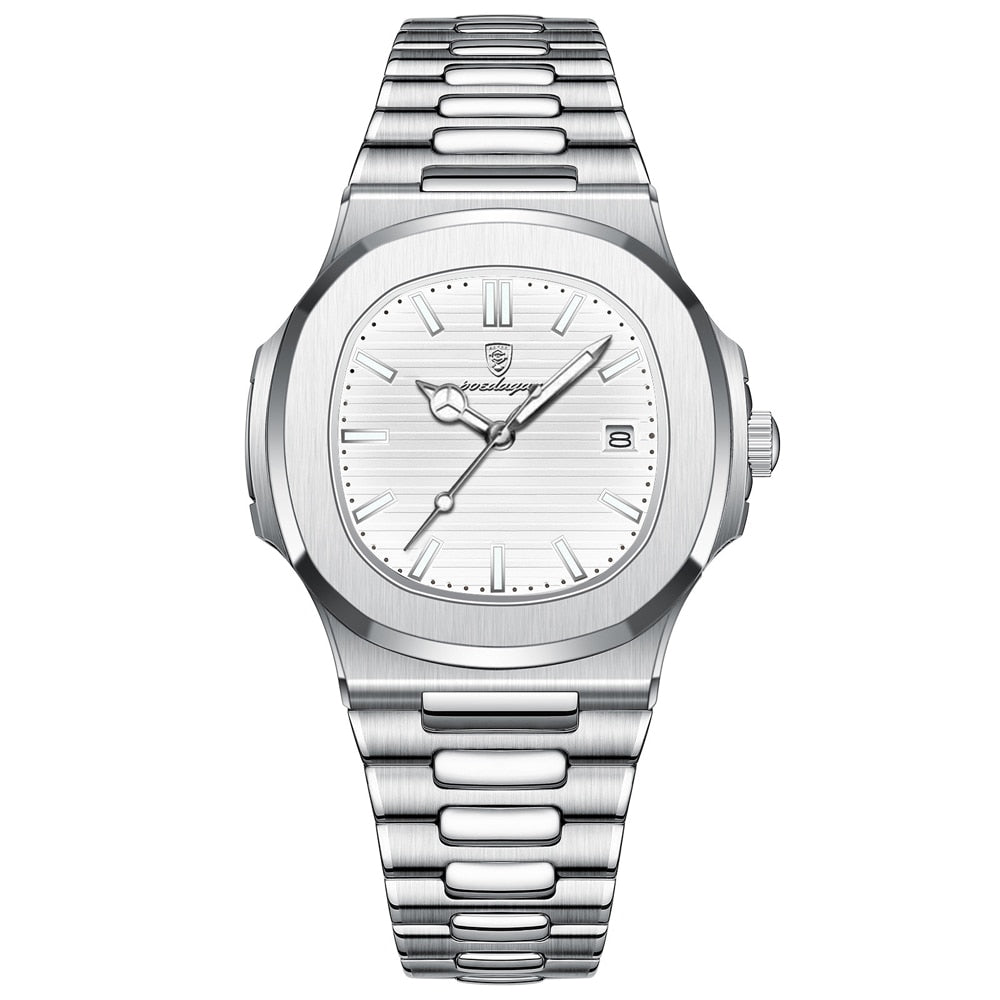 Reloj Poedagar Deluxe plateado para hombre | Correa de piel