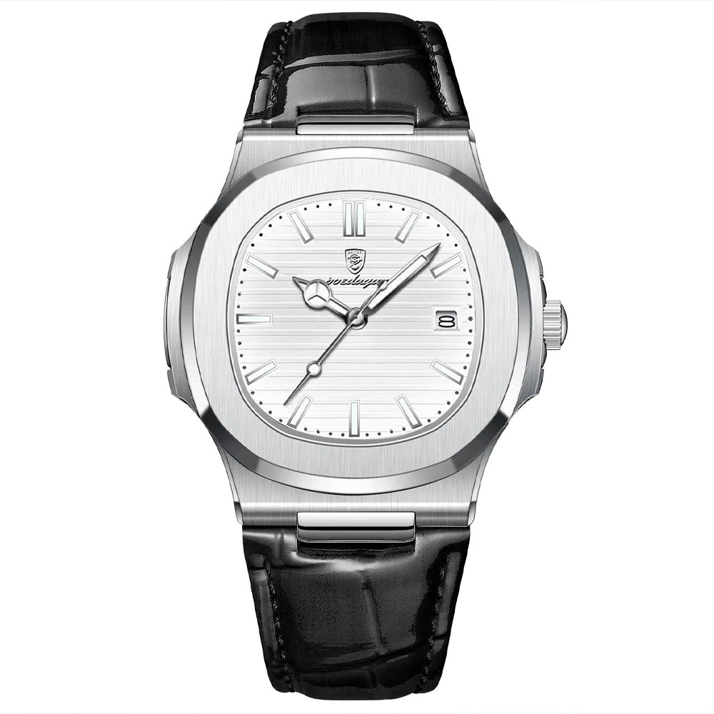 Poedagar Deluxe Black Men's Watch | Leather Strap